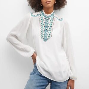 Johnny Was Paola Embroidered Blouse White Size Large